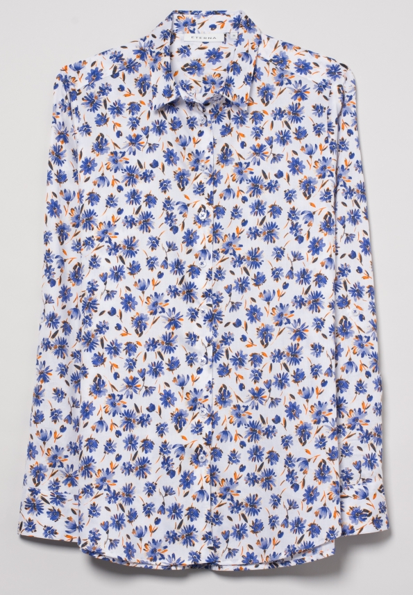 ETERNA MODERN Blusen Bekleidung Langarm | Bluse Fit Damen | CLASSIC Jeans-Manufaktur gemustert | | Modern | 7247 D680.10 Eterna weiß-blau-floral