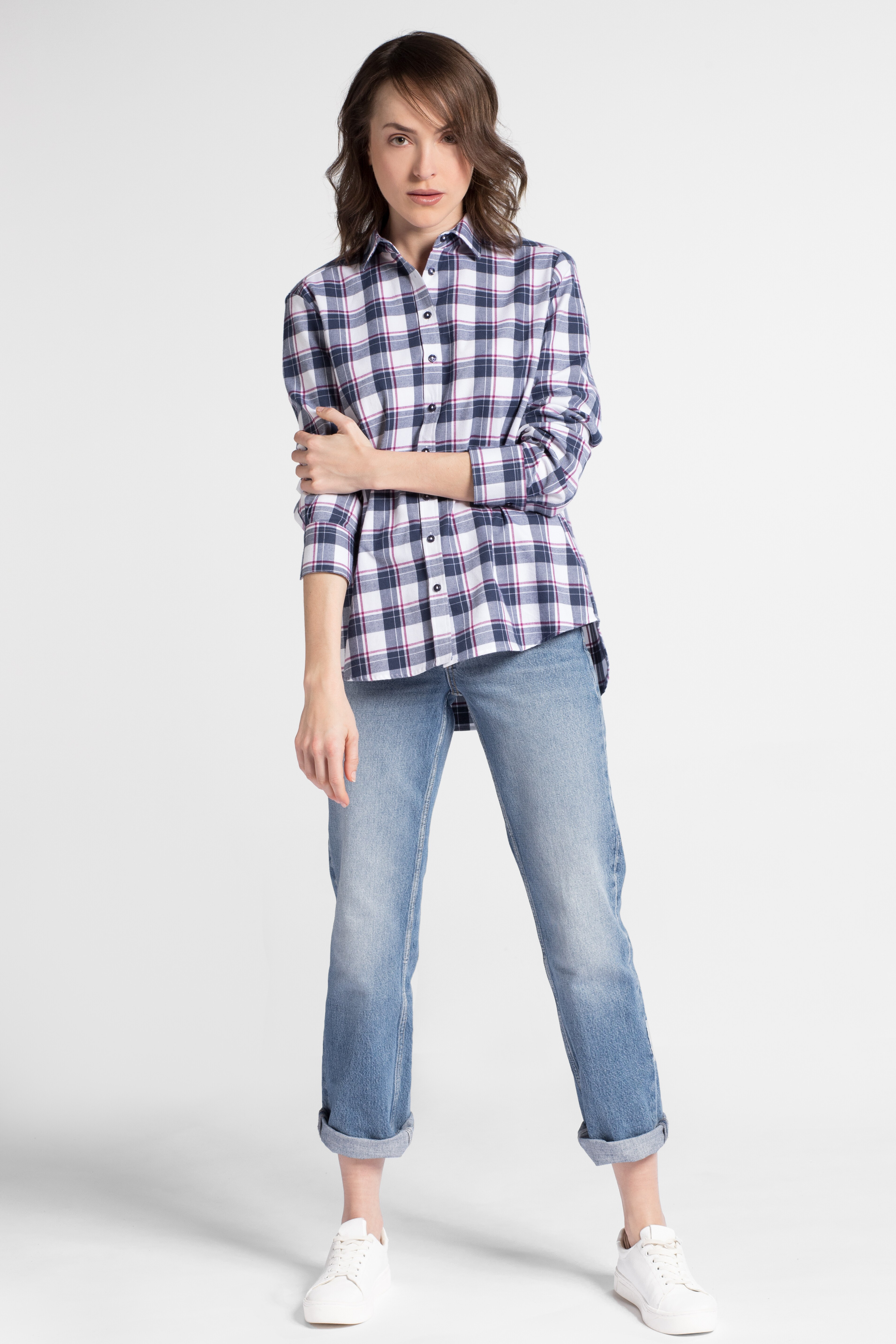 | MODERN Modern Langarm D614.19 Bluse Jeans-Manufaktur Eterna | 6268 | CLASSIC Damen | Bekleidung Blusen | kariert ETERNA Fit blau-weiß Flannel