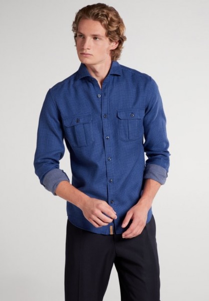 ETERNA SLIM FIT UPCYCLING SHIRT Langarm Hemd dunkelblau kariert 2399-17-M082